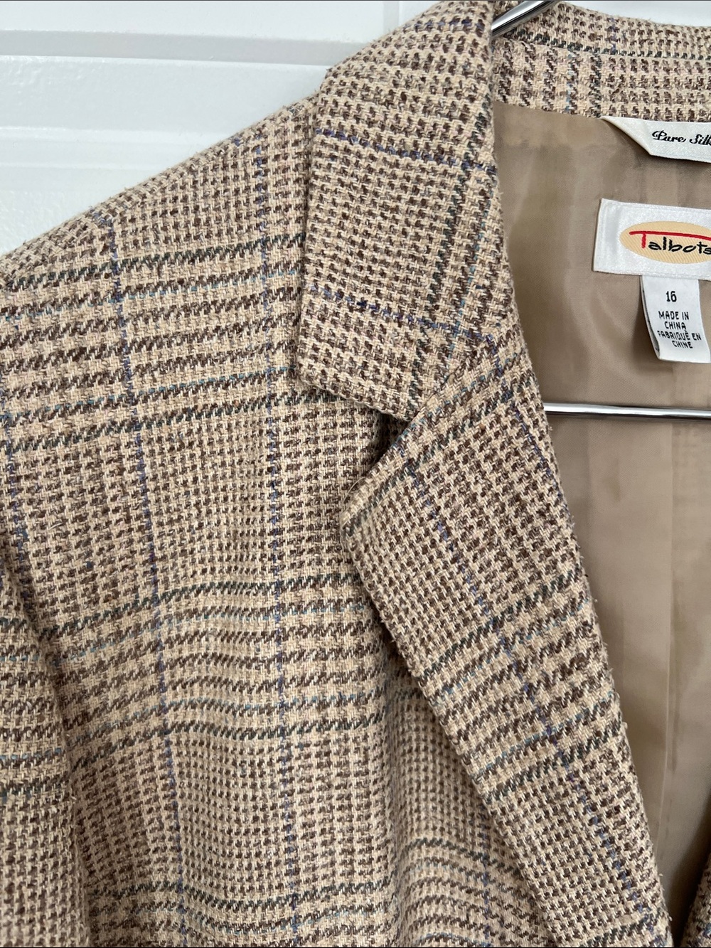 Talbots Brown Glen Plaid Notch Lapel Pure Silk Blazer Size 16 - Picture 3 of 7